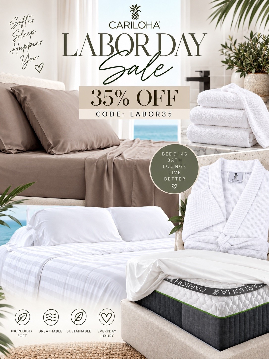 Huge 35% off sale over at @cariloha use code LABOR35!!! they have everything from duvet covers, sheets, mattress protectors, bath towels, and so much more!!! #ad