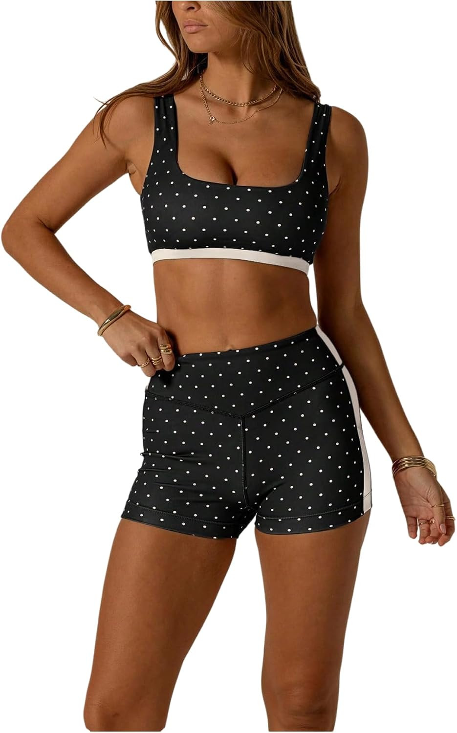SOLY HUX Polka Dots Workout Sets for Women Layered 2 Piece Cute Shorts Sets | Amazon (US)
