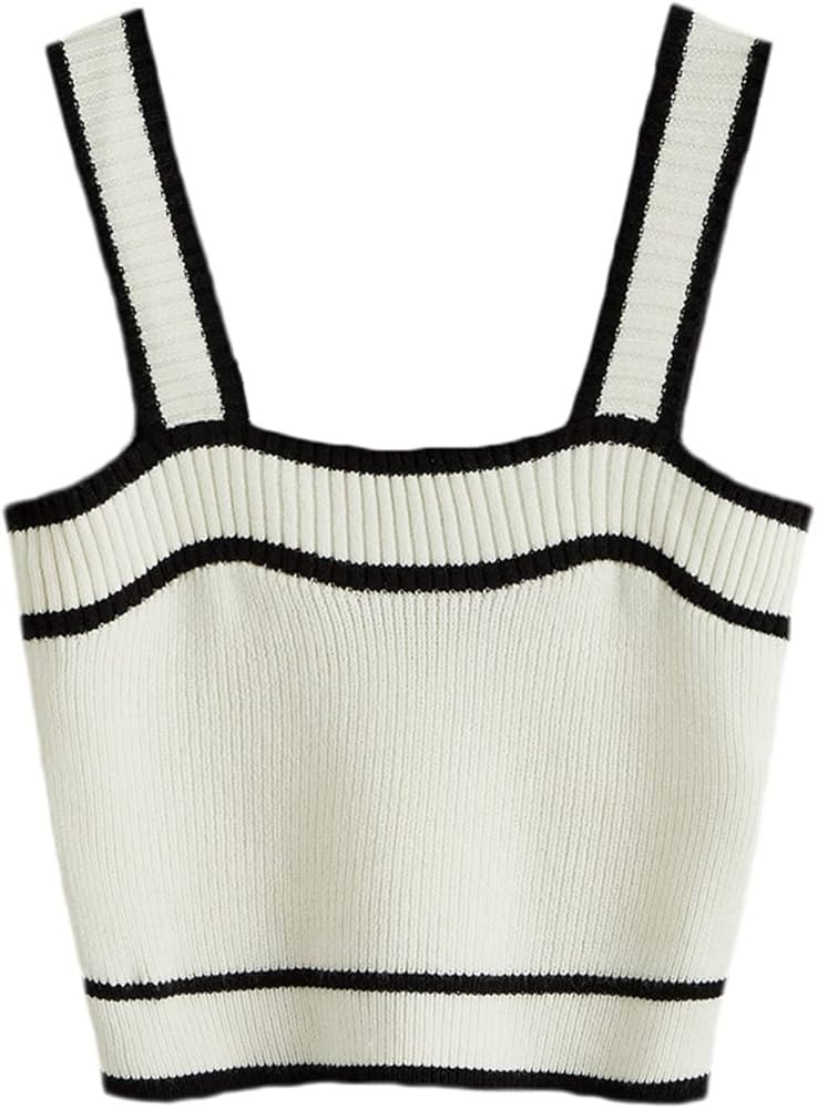 SweatyRocks Women's Sleeveless Ribbed Knit Spaghetti Strap Crop Cami Tank Top | Amazon (US)