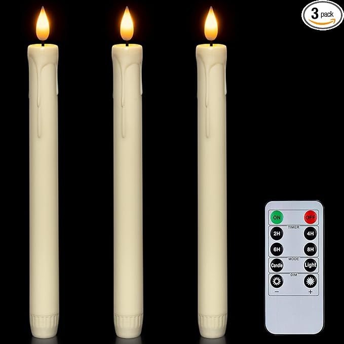 Homemory 3 Pcs Flameless Taper Candles with Remote Timer Dimmer, 9.6" Ivory LED Candlesticks Batt... | Amazon (US)