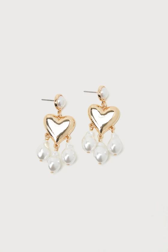 Heartwork Gold Pearl Heart Statement Earrings | Lulus (US)