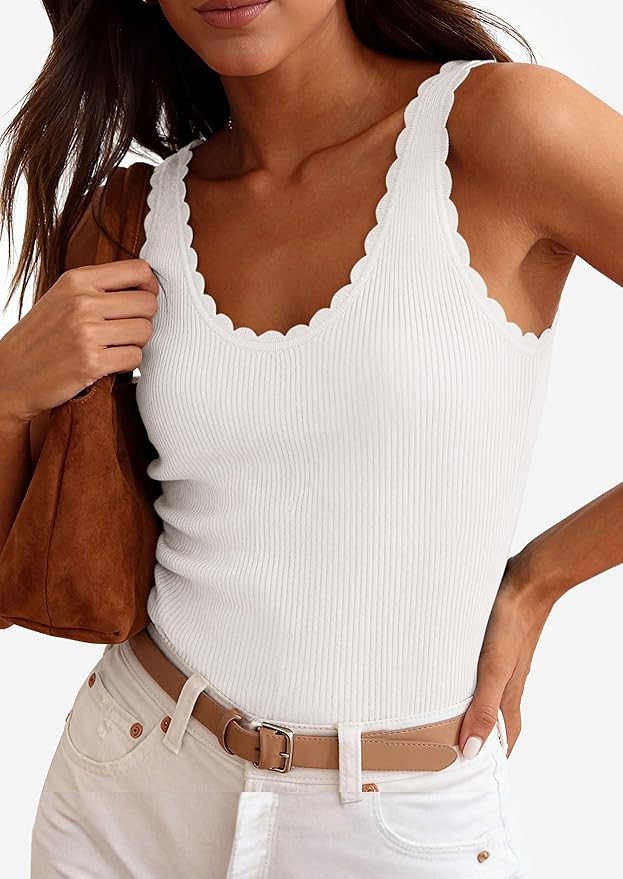 PRETTYGARDEN Womens Summer Sleeveless Tank Tops 2026 V Neck Ruffle Lightweight Ribbed Knit Shirt ... | Amazon (US)