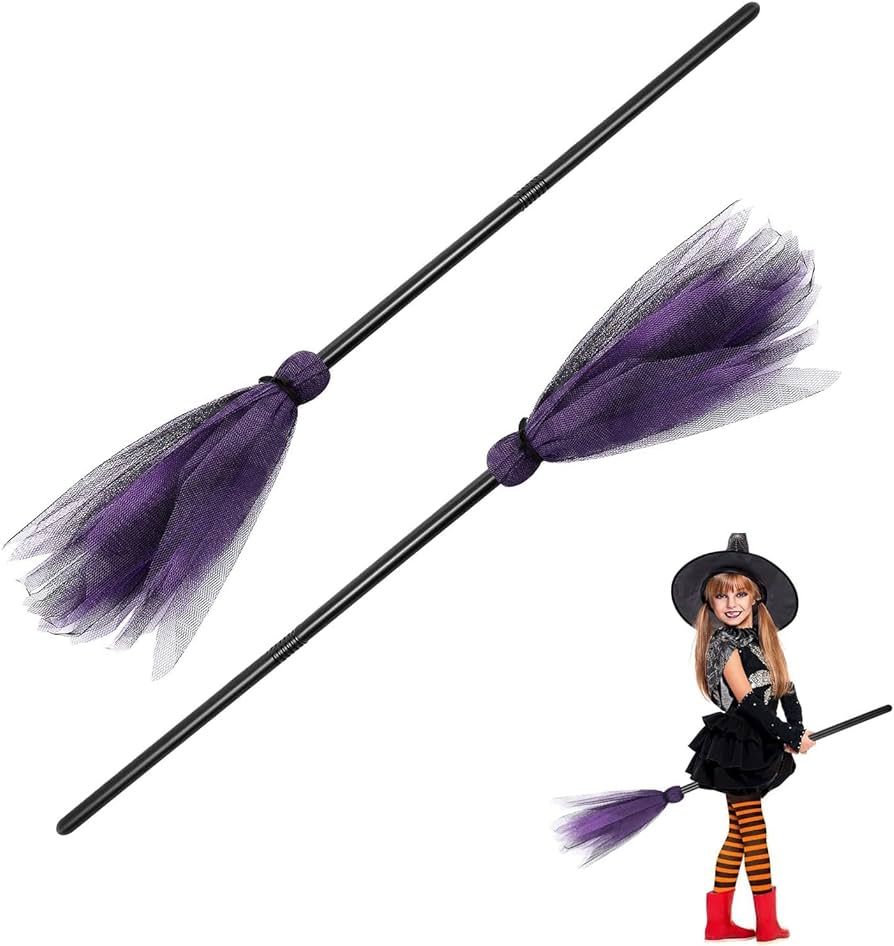SENTOP 2pcs Halloween Witches Broom Plastic Witch Broomstick Kids Broom Cosplay Props Dress Up fo... | Amazon (US)
