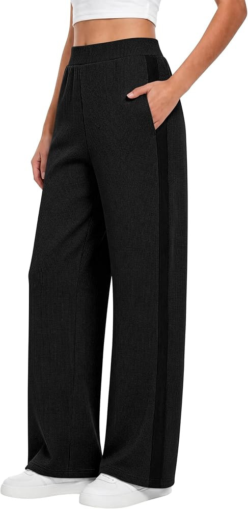 ANRABESS Womens Waffle Knit Wide Leg Lounge Pants | Amazon (US)