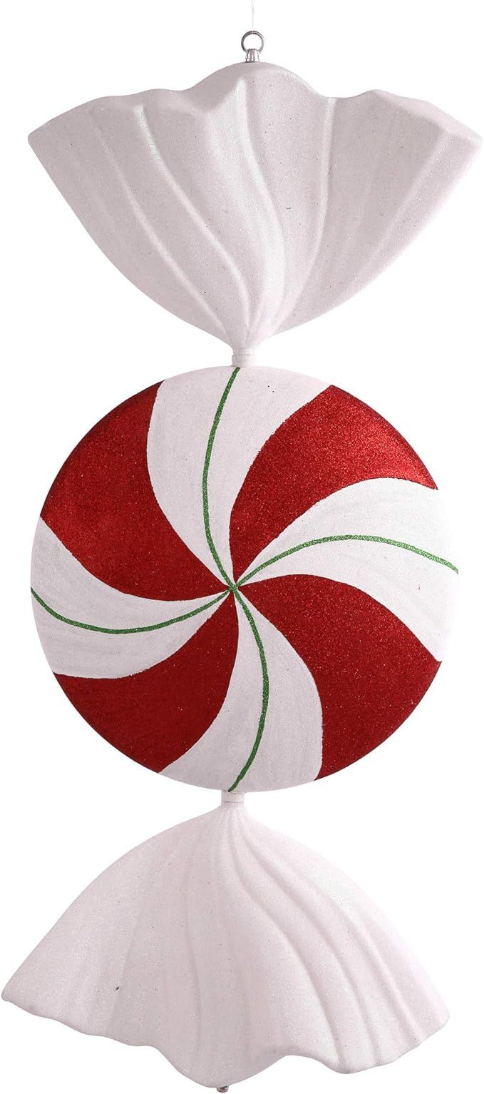 Vickerman 37" Red-White-Green Peppermint Swirl Glitter Candy Christmas Ornament - Large Peppermin... | Amazon (US)