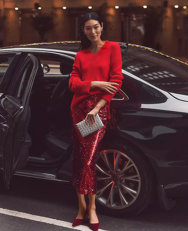 Sequin Column Midi Skirt | Ann Taylor (US)