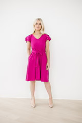 MW Anywhere Ruffle Sleeve Dress in Fuchsia | Merrick White