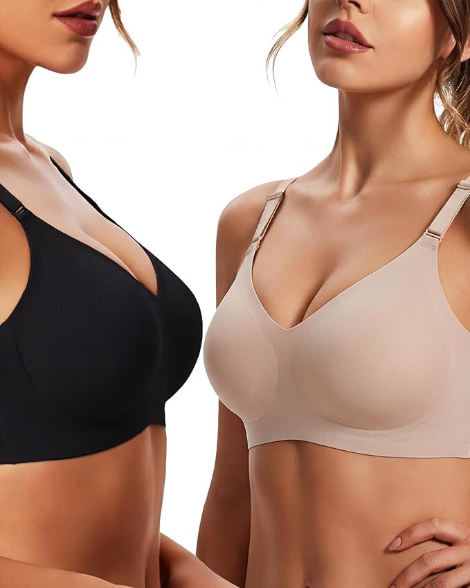 COOL CUTE Jelly Bras for Women Wireless Bra V Neck Seamless Push Up Full Coverage Bralette Tshirt... | Amazon (US)