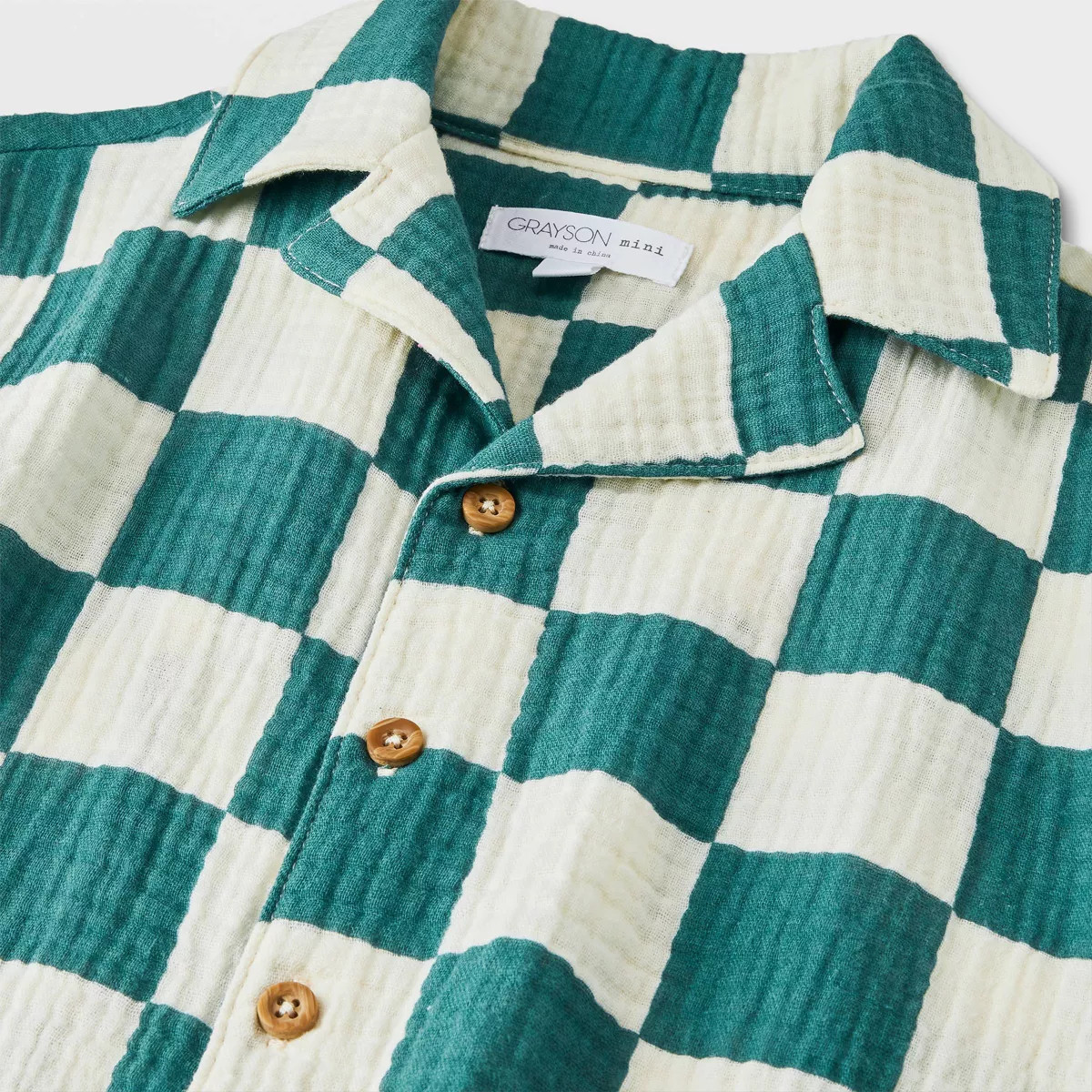 Grayson Mini Toddler Boys' Short Sleeve Checkered Button-Down Shorts Set - Green | Target