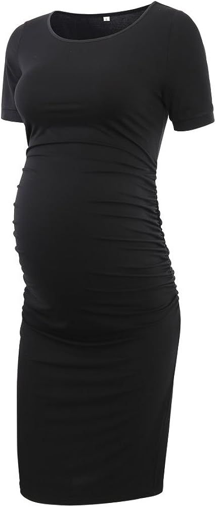 Liu & Qu Women's Maternity Bodycon Ruched Side Dress Casual Short & 3/4 Sleeve Dress for Daily We... | Amazon (US)
