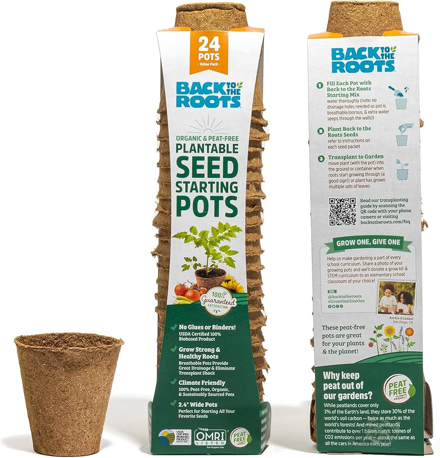 Back to the Roots Organic & Plantable Seed Starting Pots (24 CT) | Amazon (US)