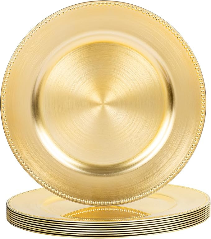 LIYH 8 Pcs Gold Charger Plates 13'' Plastic Round Chargers Plates Reusable Wedding Dinner for for... | Amazon (US)