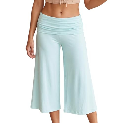 Aopwsrlyi Women Fold Over Capri Pants Low Rise Wide Leg Yoga Loungewear Cropped Culottes Summer G... | Amazon (US)