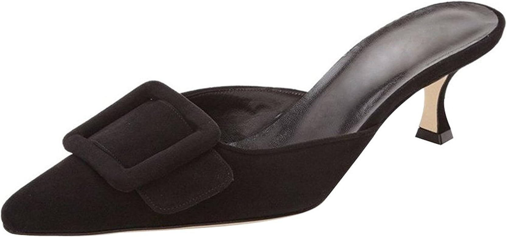 Divanne Heeled Mules For Women, Pointed Toe Slingback Pumps Buckle Kitten Heels Mules Slides Back... | Amazon (US)