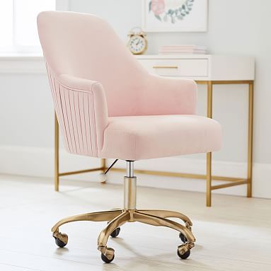 Performance Everyday Velvet Rose Pleated Swivel Desk Chair | Pottery Barn Teen