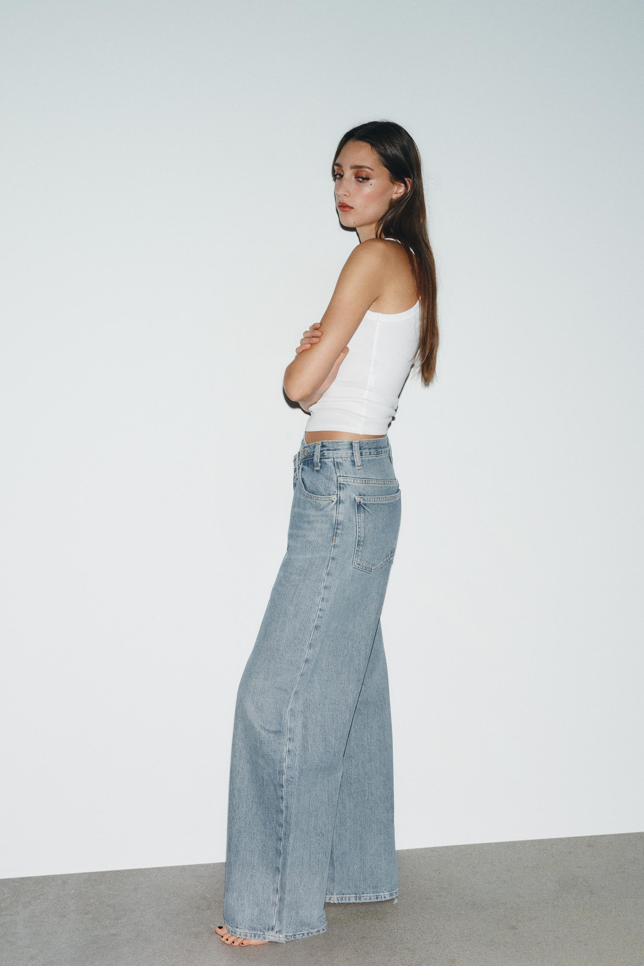 TRF WIDE LEG HIGH-WAIST CROSSOVER JEANS | Zara US