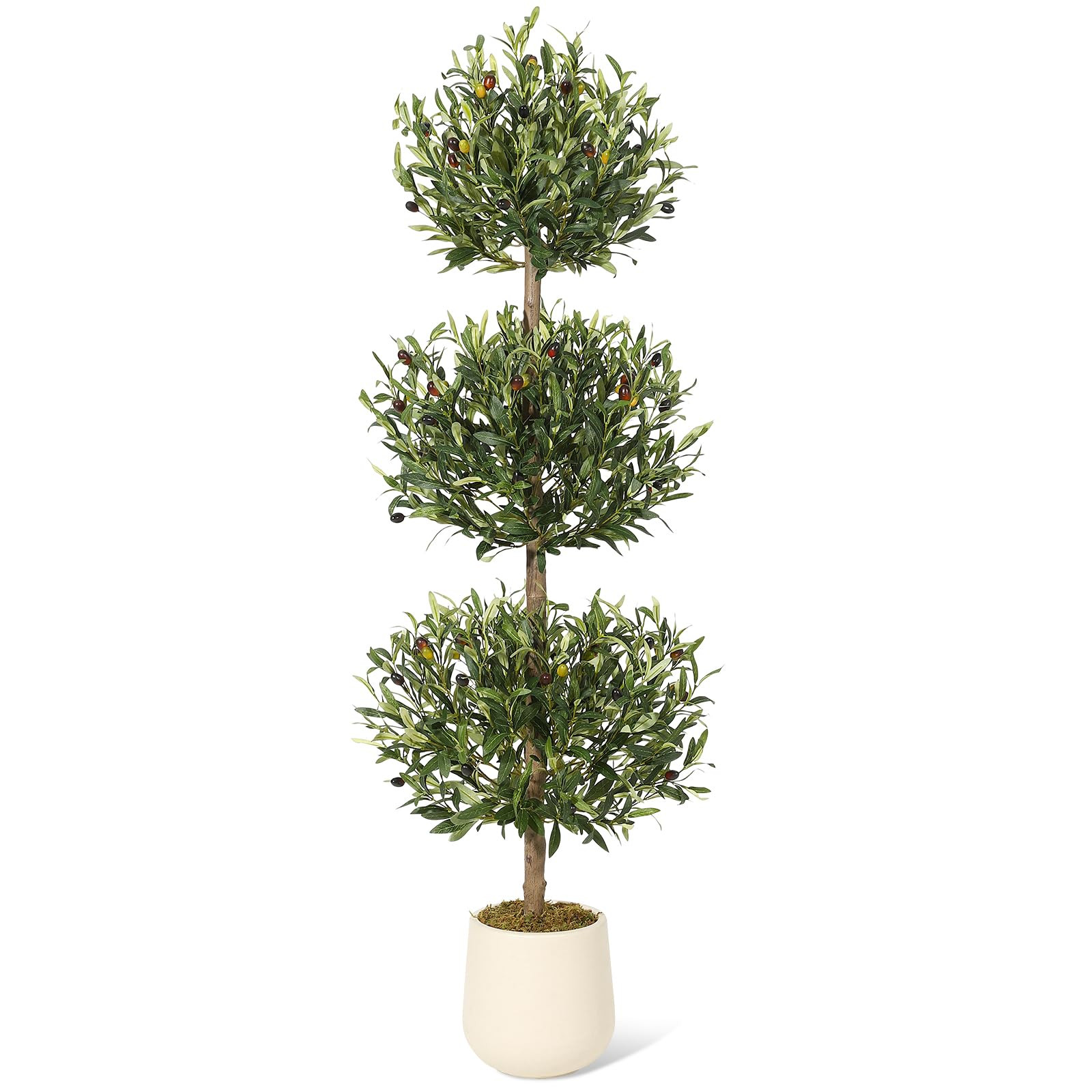 5FT Artificial Olive Triple Ball Topiary Trees with Moss & Inner Pot, Outdoor Indoor Realistic Fa... | Amazon (US)