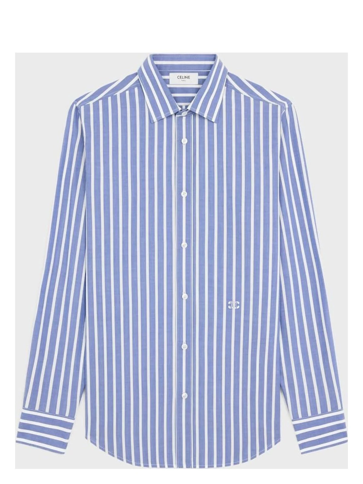 Celine Men's Striped Shirt in Light Blue | Size 40 | 2C9830C92 | LOZURI