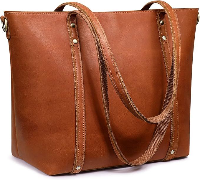 S-ZONE Genuine Leather Tote Bag for Women Vintage Shoulder Handbag Purse with Crossbody Strap Med... | Amazon (US)