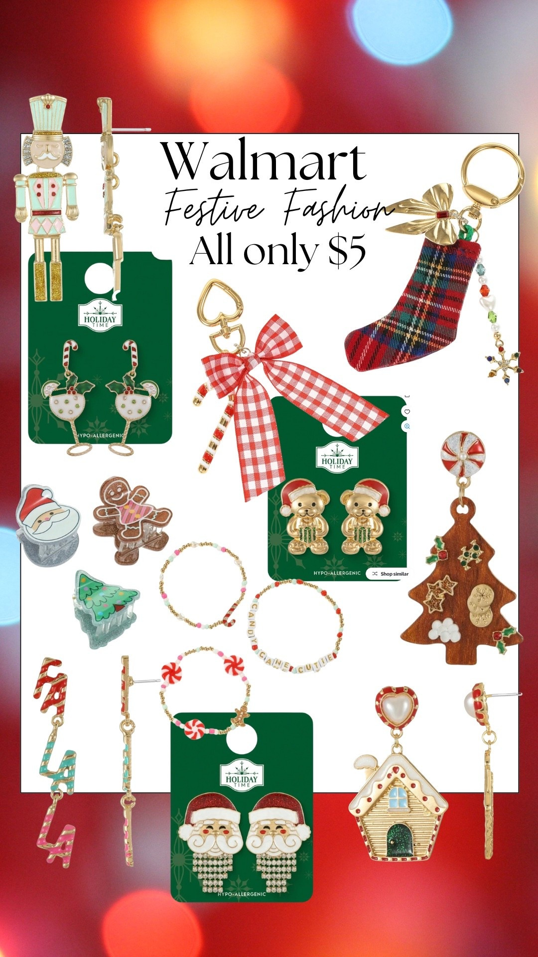 Tons of cute festive Christmas jewelry for only $5! Walmart Christmas earrings. 

#LTKHoliday #LTKootd