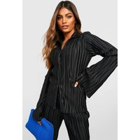 Womens Flared Sleeve Plisse Shirt - Black - 8 | boohoo (US & Canada)