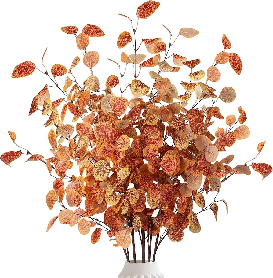 Sggvecsy 6 Pcs Artificial Fall Eucalyptus Stems Fall Eucalyptus Leaves Autumn Leaf Branches Fake ... | Amazon (US)