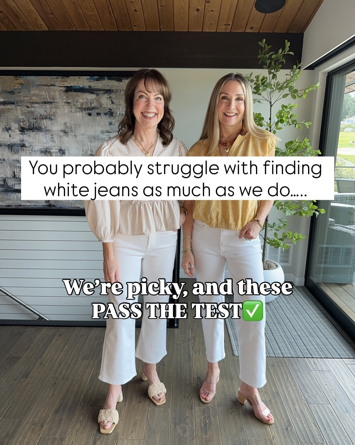 We love white jeans in summer, but finding a pair you feel good in can be tricky!☀️

All of these pairs pass our test: not-see through, quality fabric that smooths imperfections, a bit of stretch for comfort, and a flattering fit for total confidence. 

We’re willing to splurge on a pair that checks all the boxes—if you love it, it’ll earn a front row place in your closet for years!

We’re both 5’6” and wear size small in tops and 26/27 in jeans.

#LTKWorkwear #LTKootd #LTKOver40