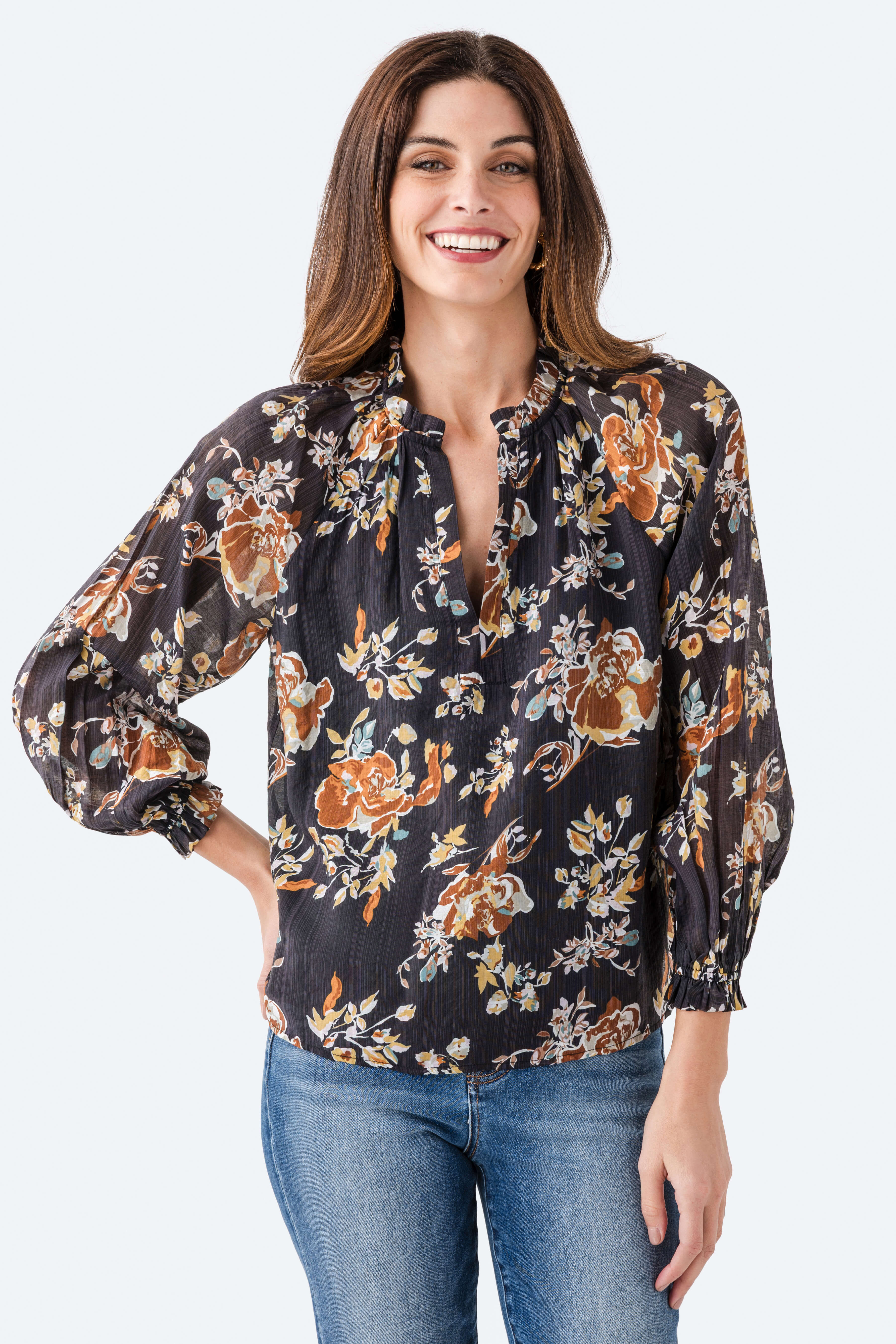 THML Floral Splitneck L/S Top | Social Threads