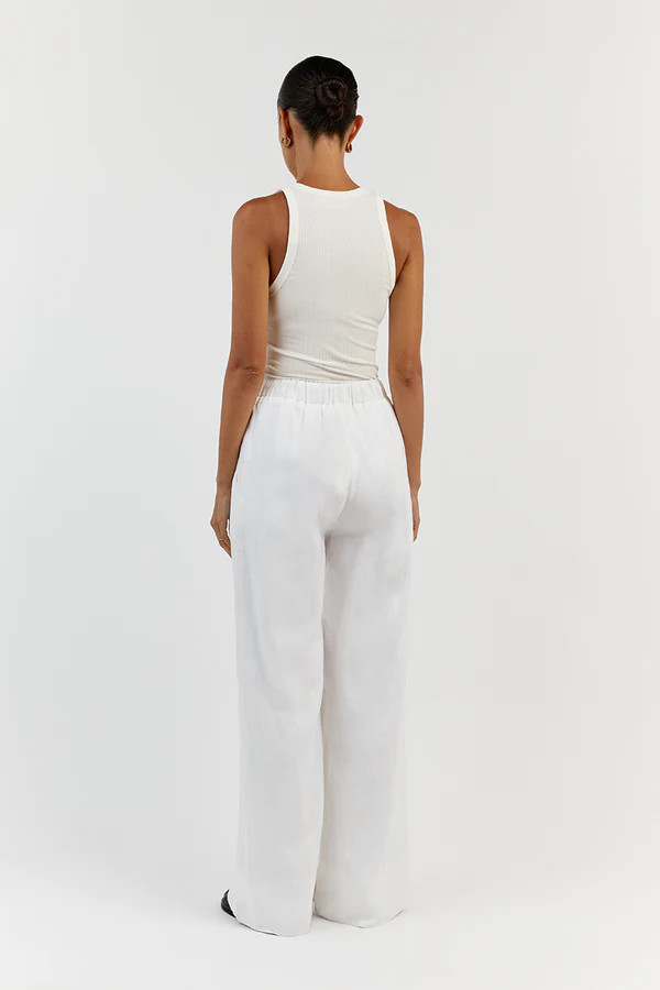 GINA WHITE LINEN ELASTIC WAIST PANT | DISSH