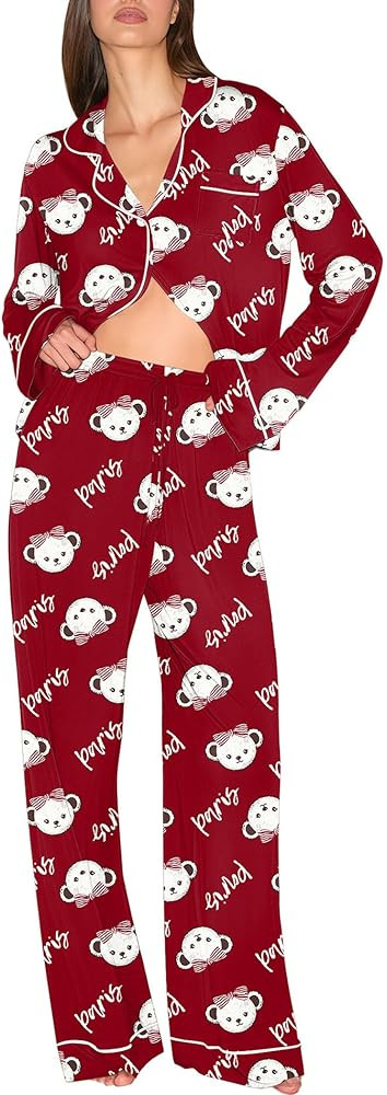 Ekouaer Pajamas Women's Long Sleeve Sleepwear Soft Button Down Loungewear Pjs Lounge Set Nightwea... | Amazon (US)