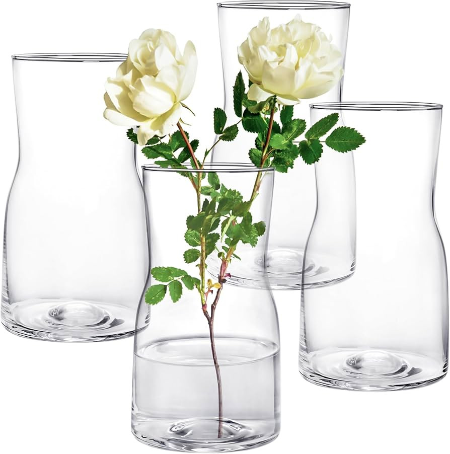 Elsjoy Set of 4 Small Glass Vases, 7" Clear Glass Flower Vase Modern Table Centerpiece for Flower... | Amazon (US)