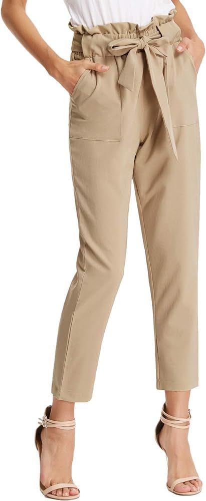 GRACE KARIN Women's Paper Bag Waist Pants Slim Fit Casual Office Pencil Pants | Amazon (US)