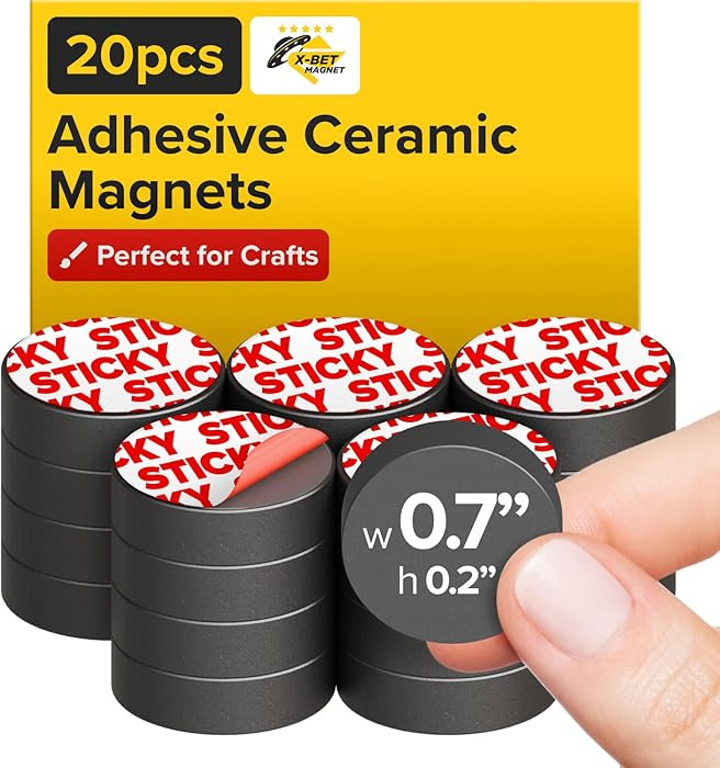 Strong Ceramic Round Magnets with Adhesive Backing (0.7x0.2/18x5mm, 20 pcs) - Heavy Duty Sticky M... | Amazon (US)