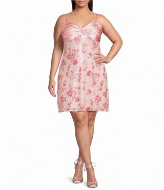 City Vibe Plus Size Pleated Twist Front Strapless Floral Printed Sequin A-Line Dress -  1X | Dillard's
