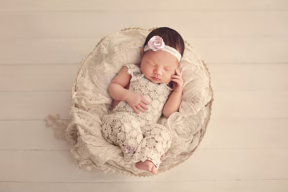 Newborn Baby Girl Lace Romper & Headband Set Baby Girl 2 Pc | Etsy | Etsy (US)