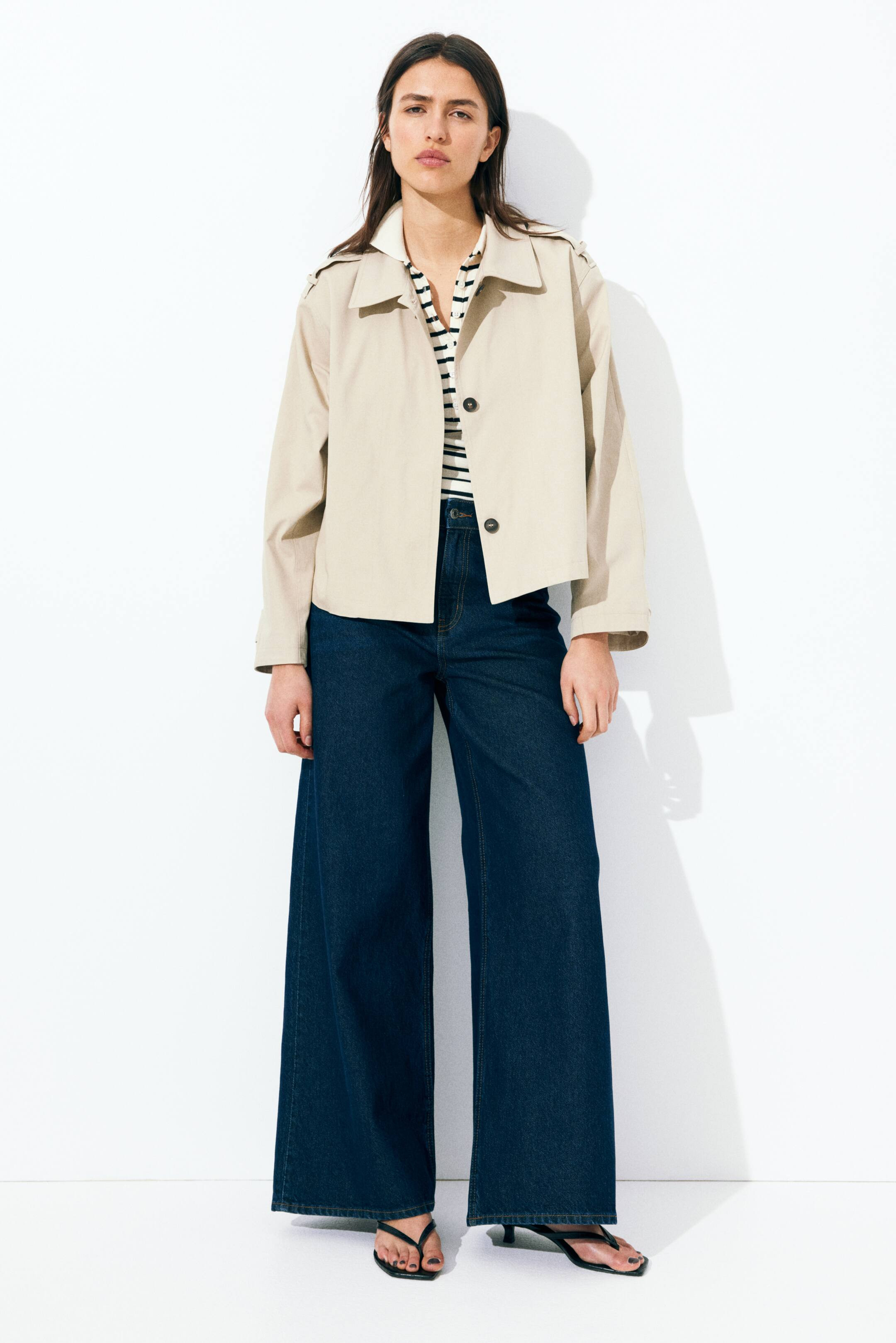 Oversized cotton jacket - Light beige - Ladies | H&M GB | H&M (UK, MY, IN, SG, PH, TW, HK)