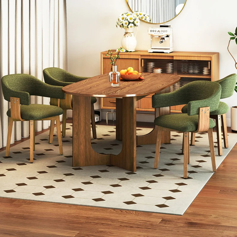 Modern 5-Piece Oval Brown Dining Set With Upholstered Chairs With Backrest And Armrests, Fit For ... | Wayfair North America