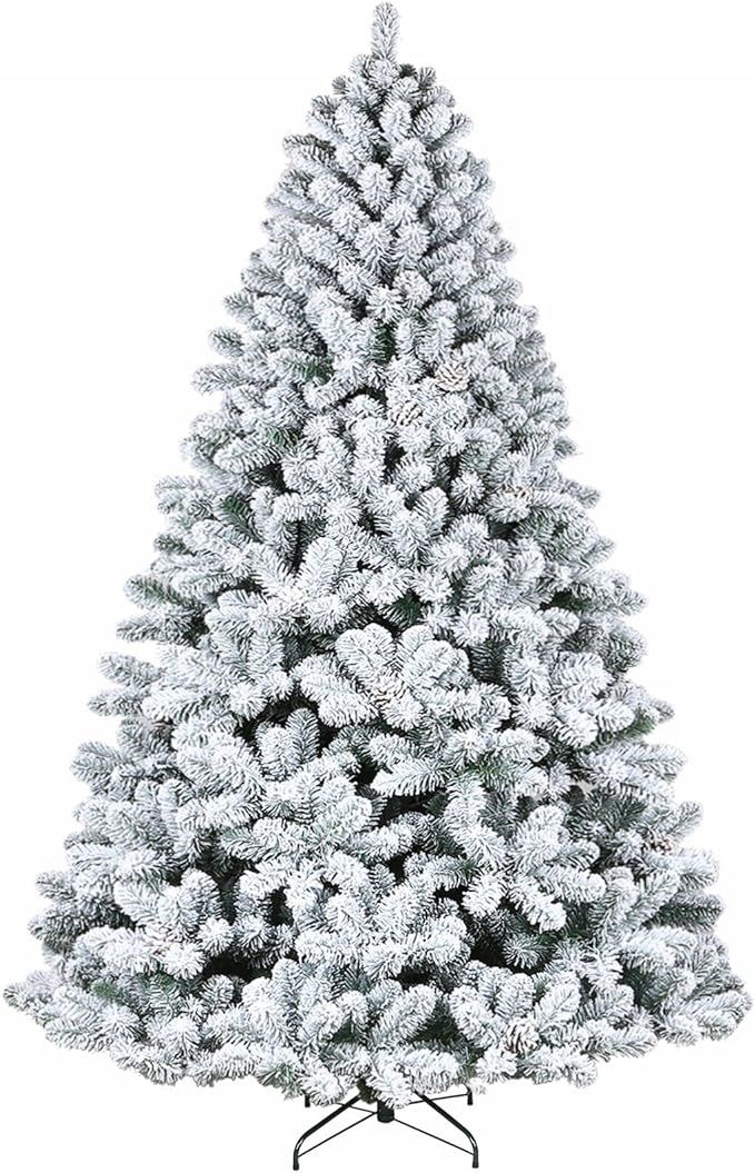 Hykolity 7.5 ft Snow Flocked Artificial Christmas Tree with Pine Cones, 1446 Tips, Metal Stand an... | Amazon (US)