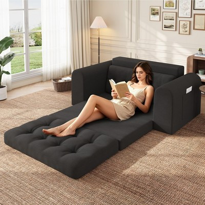 59 in Corduroy Convertible Sofa Bed, 2-Seater Boneless Foldable Loveseat Futon with Round Armrest, for Living Room Bedroom Office Black | Target