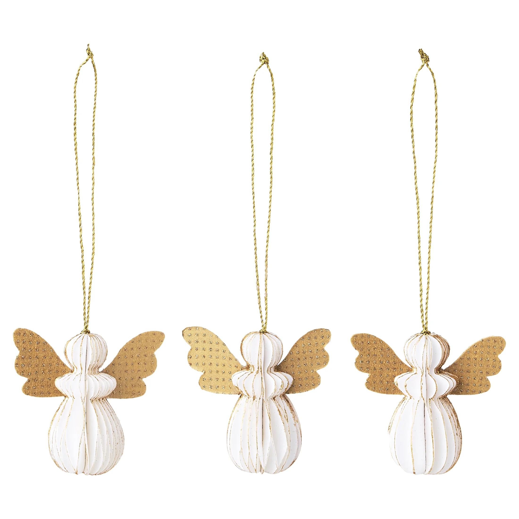Gold and White Mini Paper Angel Christmas Ornaments, 2.3", 3 Count, by Holiday Time | Walmart (US)