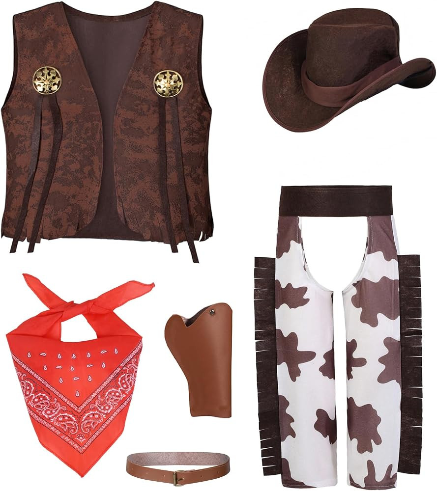 TOGROP Cowboy Costume for Boys 5pcs Kids Cowgirl Western Dress Up Party Cosplay 3-13 Years | Amazon (US)