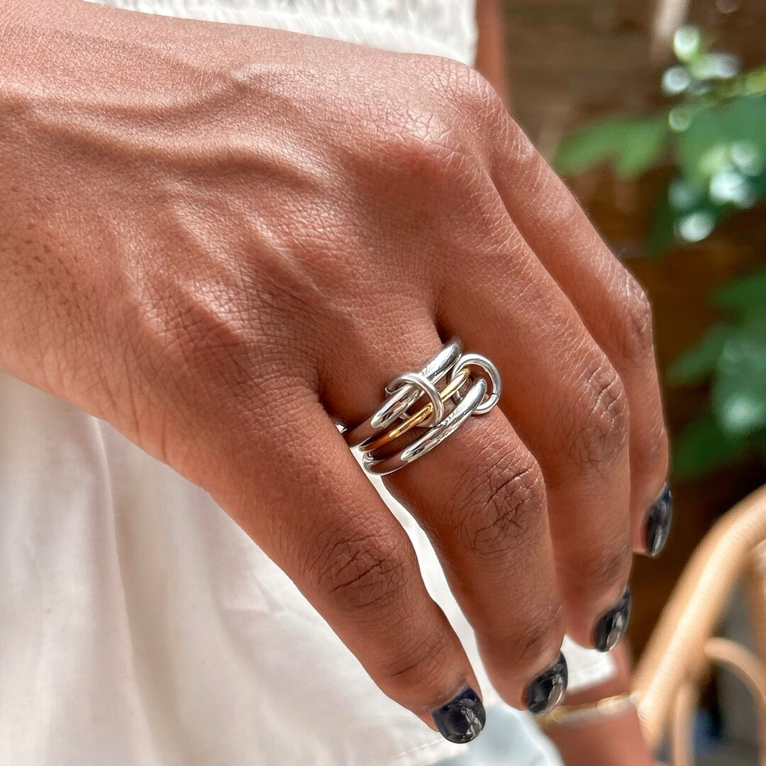 Two-tone Multi-link Connected Ring, Chunky Gold Ring, Ring Set, Eternity Statement Ring, Interloc... | Etsy (US)