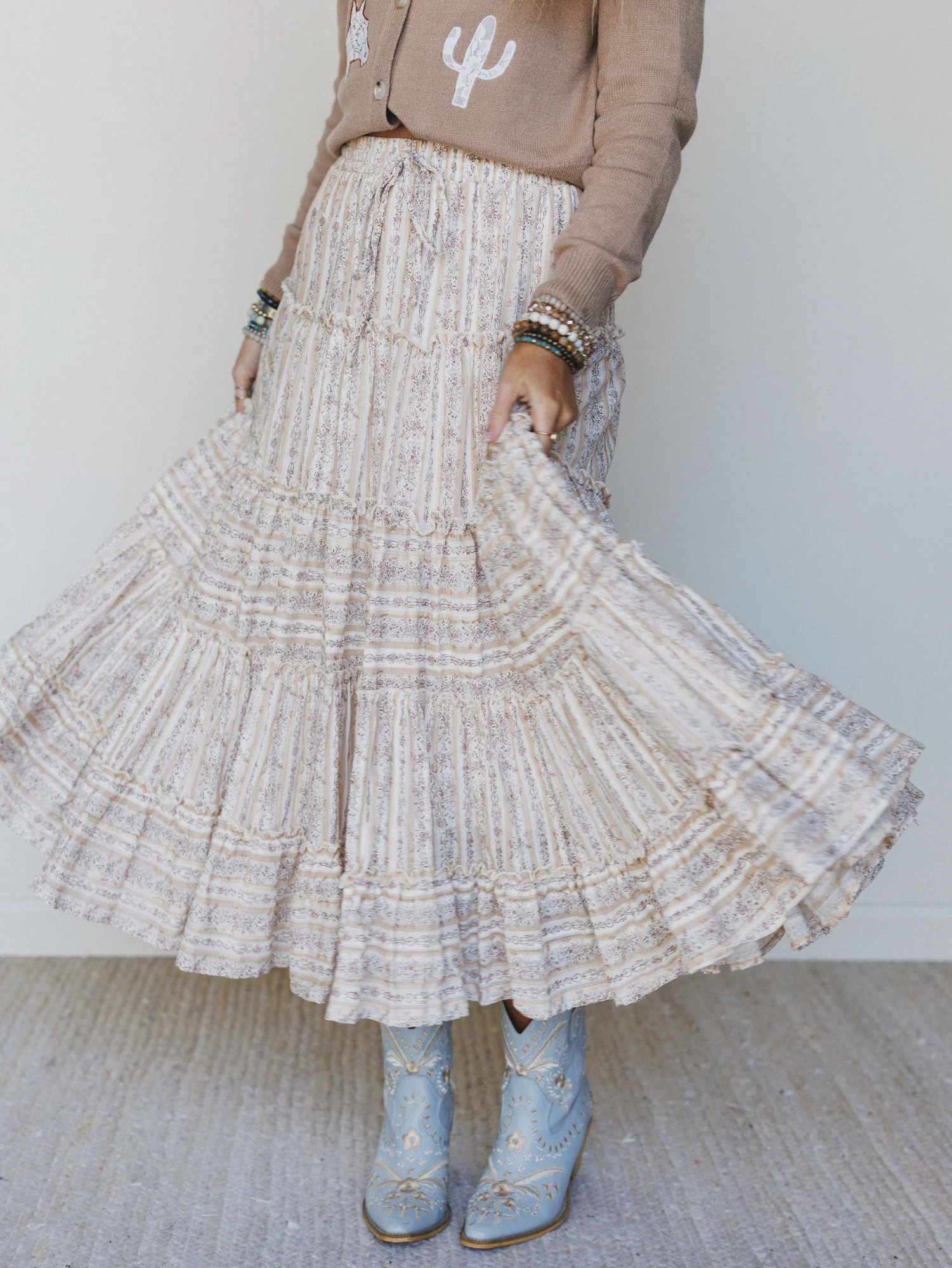 Frolic Fancy Maxi Skirt - Latte | Three Bird Nest