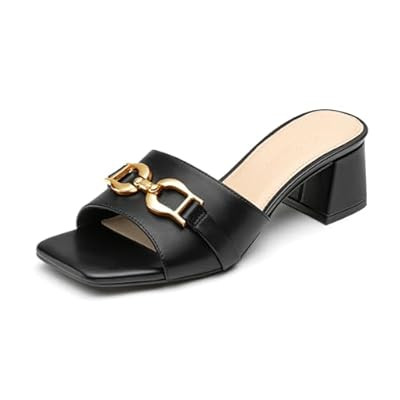 Athlefit Women's Raffia Heeled Sandals Square Open Toe Slip On Mules Chunky Block Heels with… | Amazon (US)