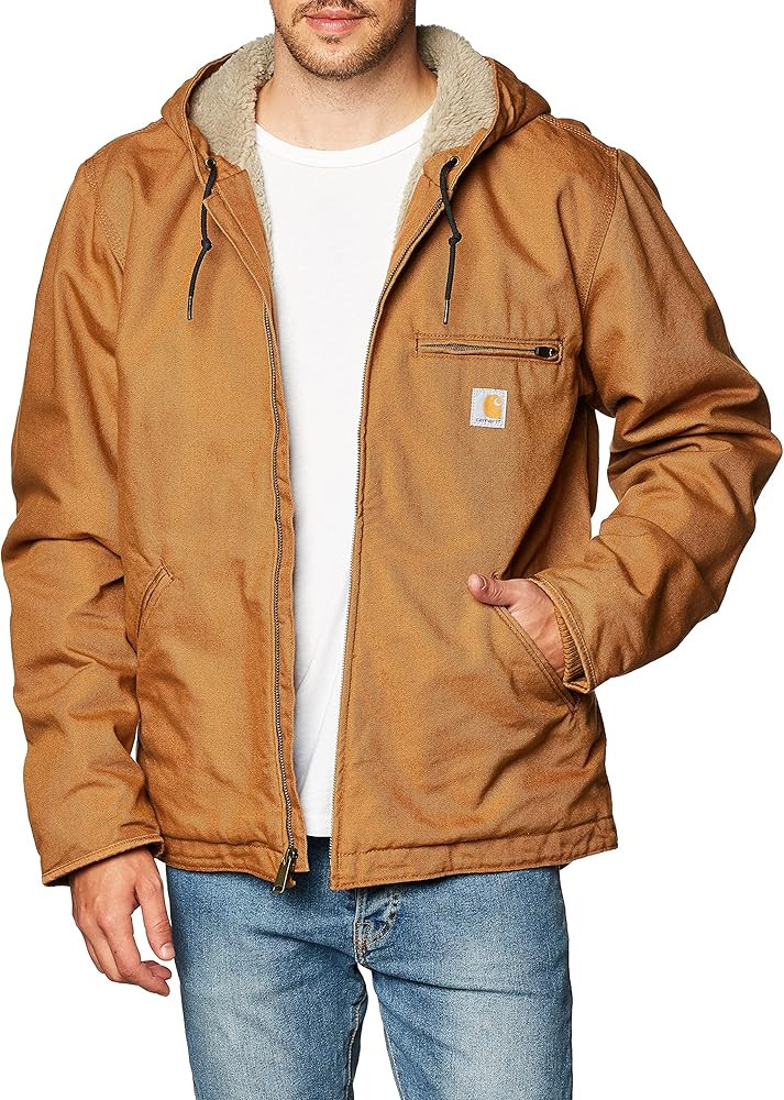 Carhartt Men's Relaxed Fit Washed Duck Sherpa-Lined Jacket | Amazon (US)