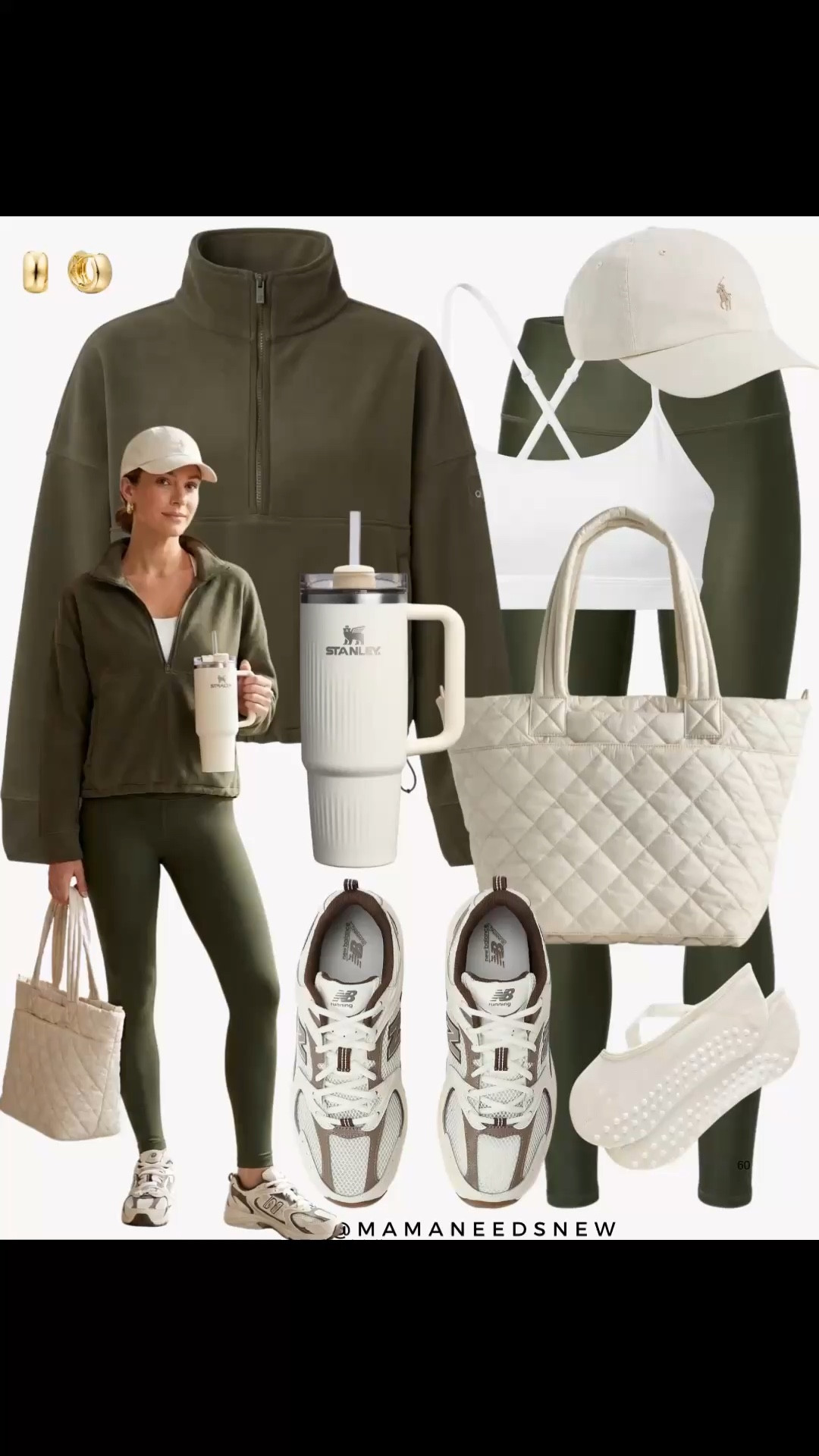 A spring Pilates outfit with fleece pullover, sports bra, leggings, sneakers, grip socks, quilted bag, cap & Stanley cup 💚🤍

#LTKActive #LTKSaleAlert #LTKfitnessgoals