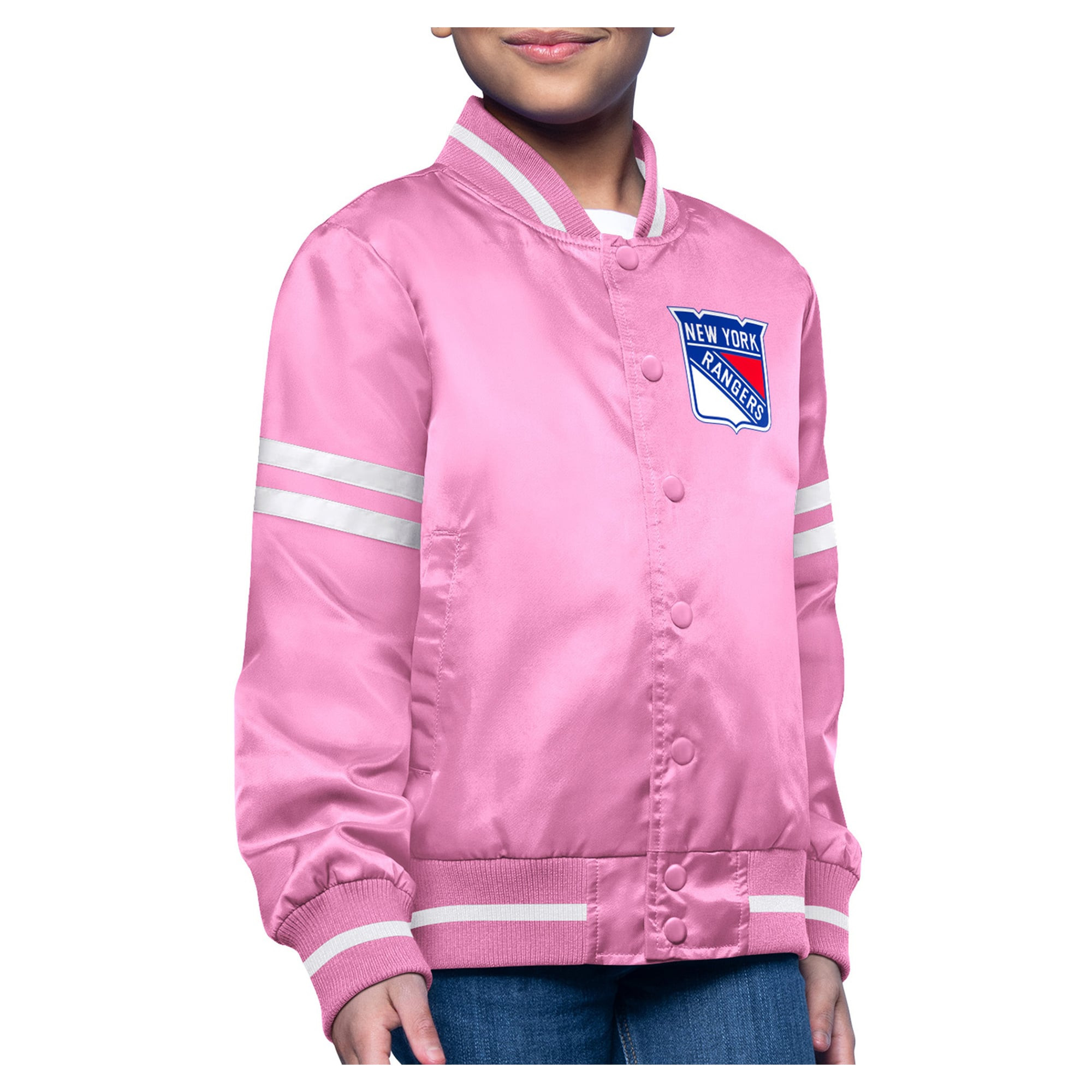 Youth New York Rangers  Starter Pink Printed Logo Satin Varsity Full-Snap Jacket | NHL Shop