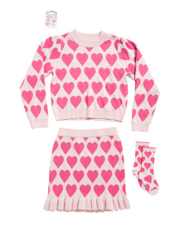 Girls 5pc Heart Sweater And Skirt Set With Socks And Hair Clips | Kids' Sets | Marshalls | Marshalls