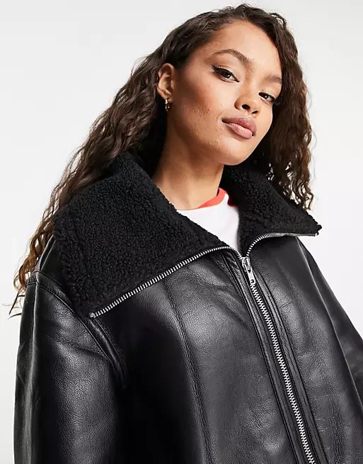 ASOS DESIGN Petite borg aviator in black | ASOS (Global)