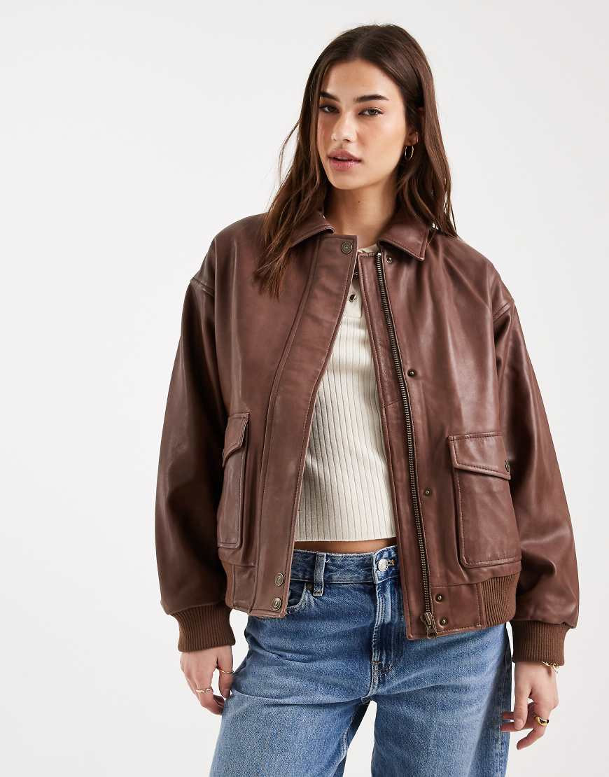 Levi's leather vintage dad jacket in brown | ASOS (Global)
